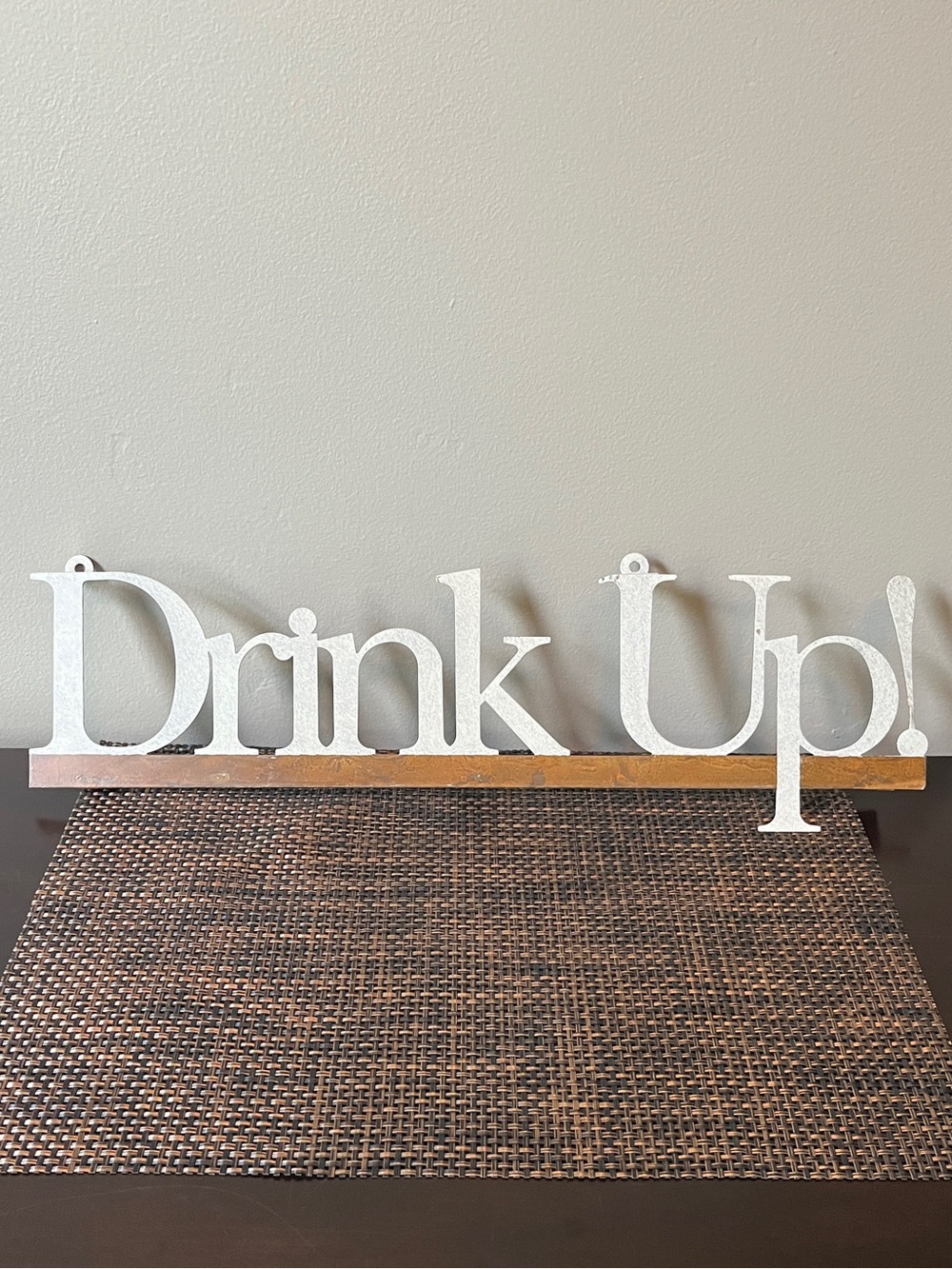 Rustic Metal Drink Up! Hanging Sign Pantry Kitchen Coffee Bar Neutral Wall Decor